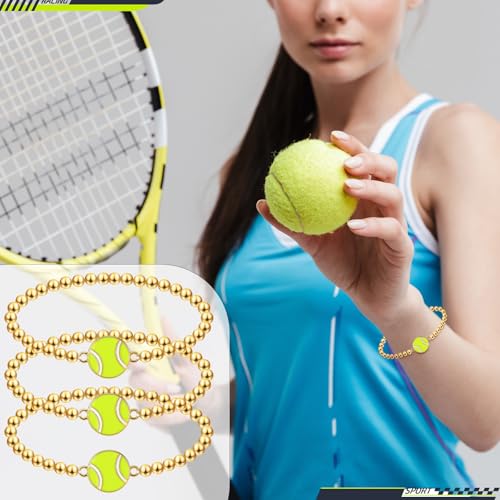 Tondiamo 24 Pcs Gold Alloy Sports Beaded Charm Bracelets Tennis Variation