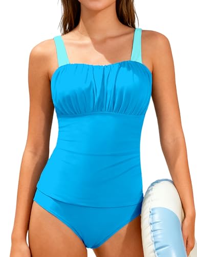 Girls 2-Piece Tankini Swimsuit - Bright Blue, Ages 15-16