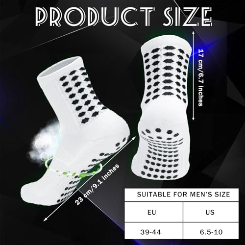 Elfcool Soccer Socks with Grip – 6 Pairs Non-Slip Athletic Socks for Men & Women, White