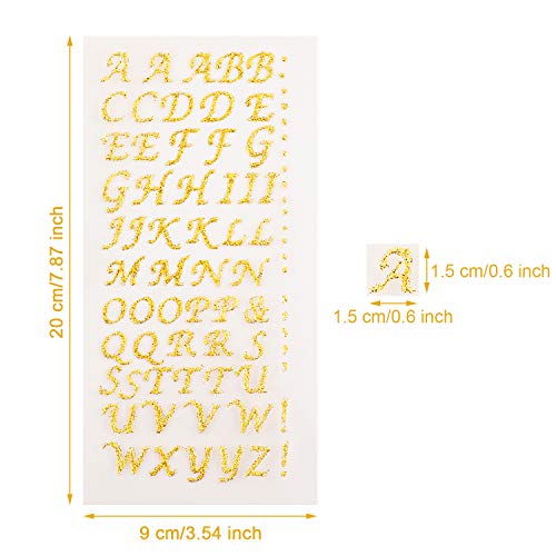 0.5-Inch Gold Glitter Letter Stickers - 4 Sheets Adhesive Alphabet Decals
