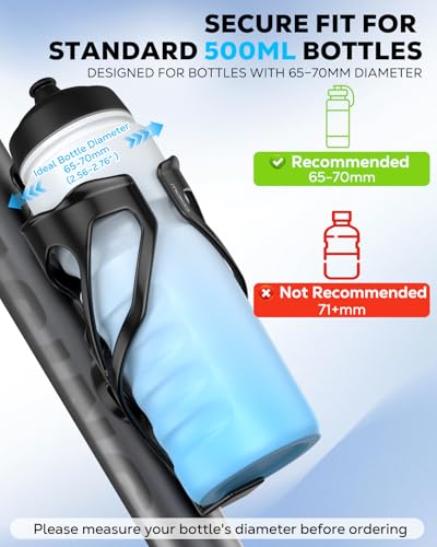 Bike Water Bottle Holder with Tracker Slot - Black, 2.56"–2.76"
