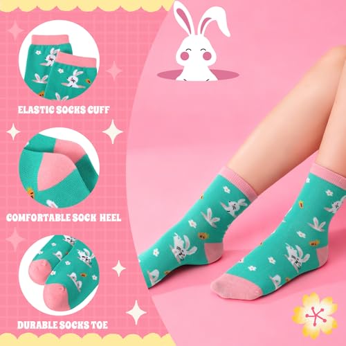 Girls Crew Athletic Socks - 6 Pairs - Green, Pink, White (10-14 Years)