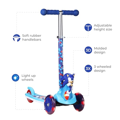 Kick Scooter for Kids - Self-Balancing 3 Wheel with LED Wheels - Sonic