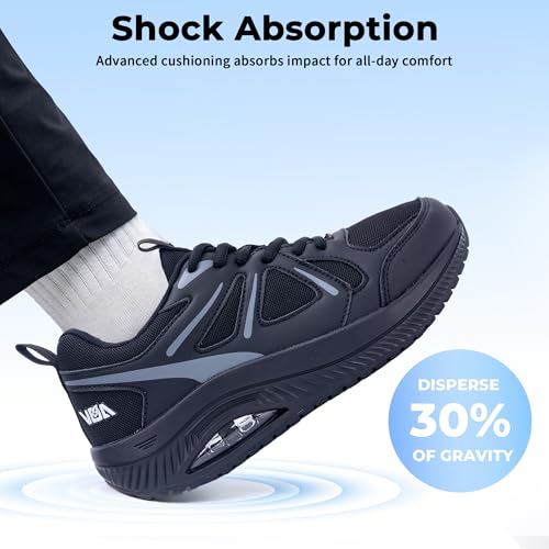 GyeBea Women's Wide Fit Walking Shoes for Plantar Fasciitis, Arch Support Sneakers Black/Grey 9W
