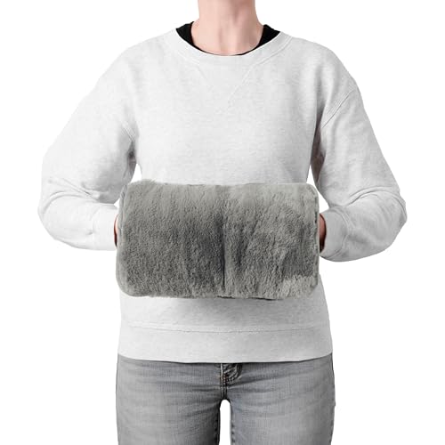 Brookstone Charcoal Faux Fur Hand Warmer Muff with Microwavable Gel Pack