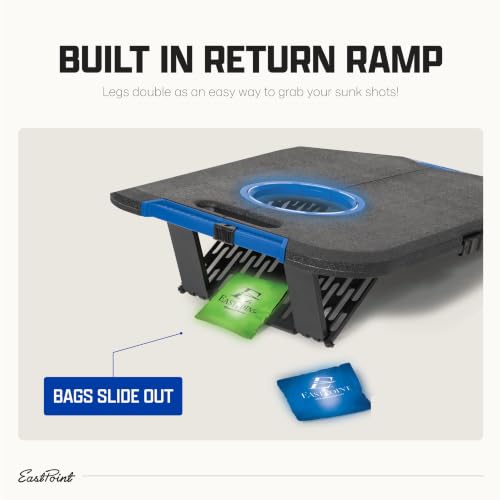 EastPoint Light-Up Cornhole Set with 2 Targets, 8 Bean Bags & LED Lights - Black/Blue