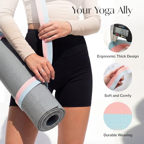Adjustable Yoga Mat Strap Carrier - Extra Thick Cotton Blend - Just Black, 64 IN