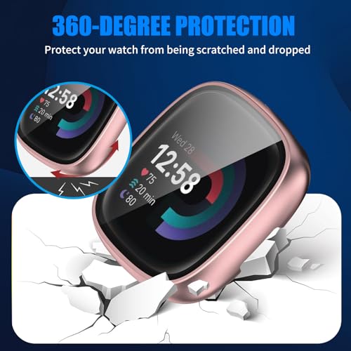 Fitbit Sense 2 / Versa 4 Screen Protector Case - Silver, Pink, Rose Gold