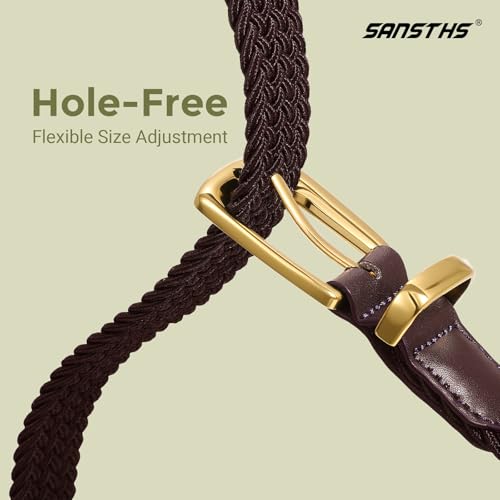 Elastic Braided Belt for Women - Stretch Woven Waist Belt - Coffee, Fits 36–41 in