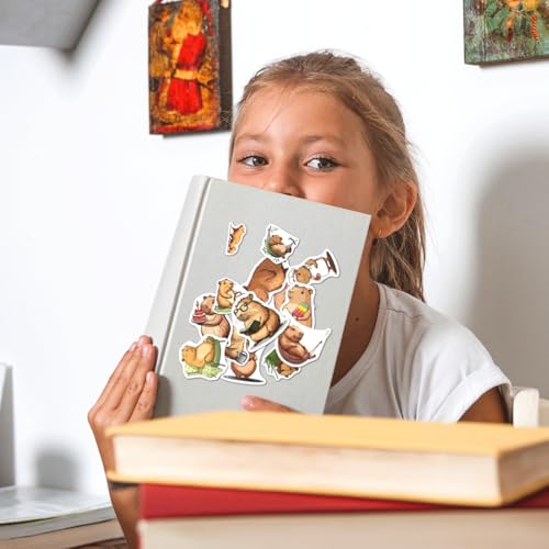 Capybara Vinyl Stickers Pack 108Pcs Cute Animal Aesthetic Cartoon Decals Waterproof for Laptop Water Bottle Skateboard Notebook Scrapbook Perfect Teens Adults Decor Wall