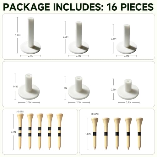 Rubber & Bamboo Golf Tees Set - 16-Piece White Variation