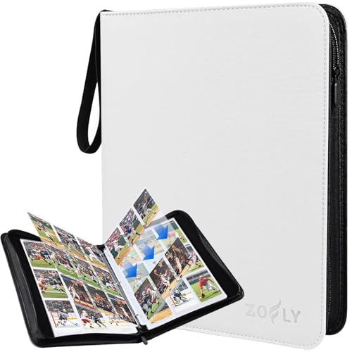 Zofly 9-Pocket Card Binder with 3-Ring Zipper (White) Holds 900 Cards