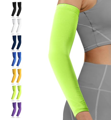 Arm Compression Sleeves - X-Large (1 Pair) Fluorescent Green, UV Protection & Support