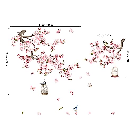 wondever Cherry Blossom Wall Stickers Pink Flowers Tree Branch Peel and Stick Wall Art Decals for Baby Nursery Bedroom