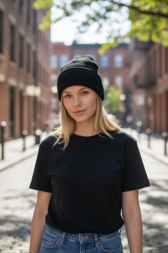Unisex Cuffed Beanie Hat - Black - Cozy Acrylic Knit Cap