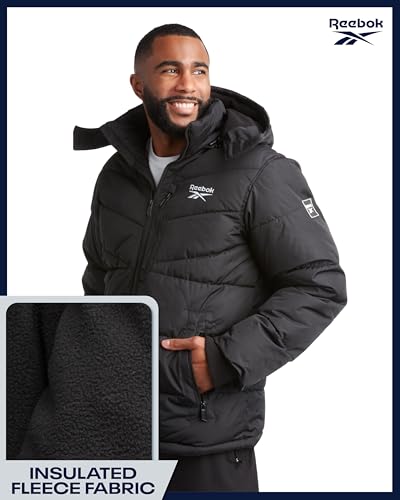 Reebok Men's Winter Puffer Jacket Small Black Insulated Hooded Coat