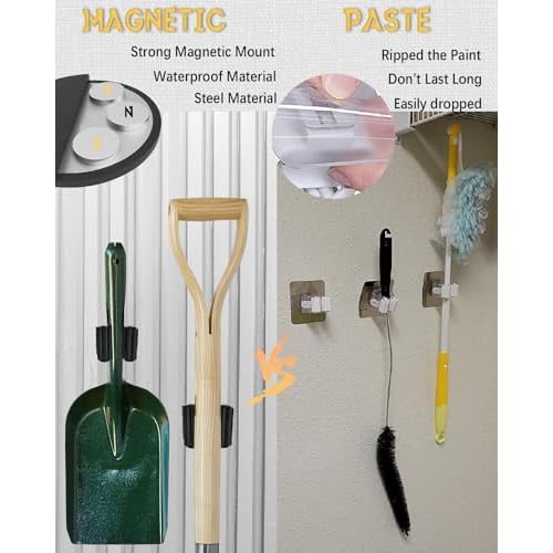 Magnetic Broom Holder, Steel Mop Mount No Drilling Magnetic Holder for Garage Tools, Anti-Slip Utility Mount for Garage, Kitchen, Laundry Tools Organizer and Management - 5 Pack/Black