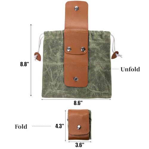 Mezchi Collapsible Canvas & Leather Mushroom Foraging Bag - Waterproof, Multi-Use Pouch for Hiking & Camping