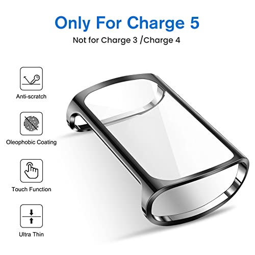 4-Pack Screen Protector Case for Fitbit Charge 6/5 - Black/Rose Gold/Silver/Clear