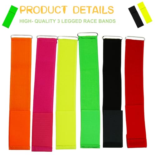 3 Legged Race Bands - 6 Pack Colorful Elastic Tie Ropes