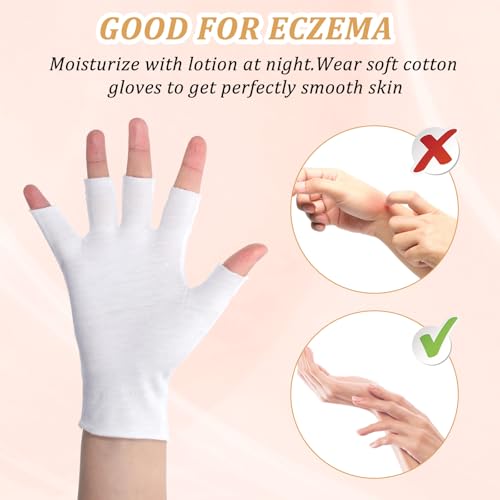 Cotton Gloves for Women - 5 Pairs Fingerless White