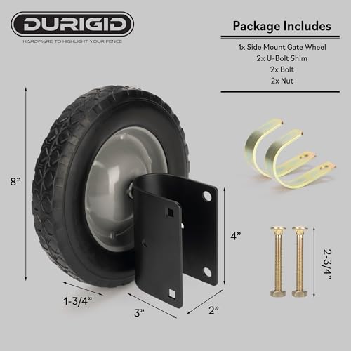 8 Inch Heavy Duty Gate Wheels for Metal Tube Gate, Farm Gate Wheel Helper Support Wheel Side Mount for Fence Gate, Prevent Gate Sagging, Black 1 Pack