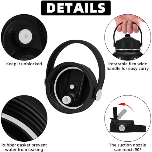 Leakproof Replacement Straw Lid for Hydro Flask Wide Mouth - Black