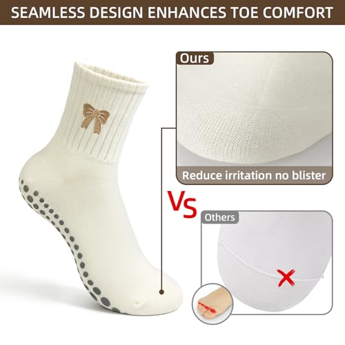 Non-Slip Pilates Grip Socks for Women - Off White, Light Brown, Brown
