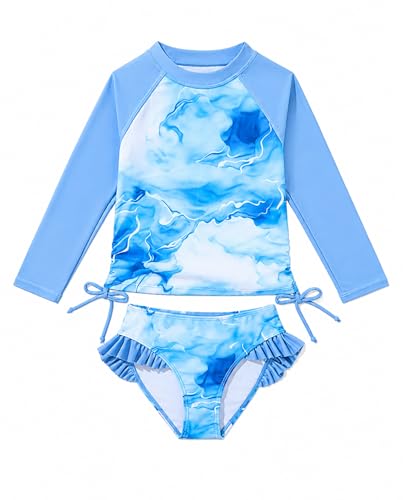 Girls Long Sleeve Rash Guard Swimsuit 2 Piece UPF 50+ - 11-12 Years