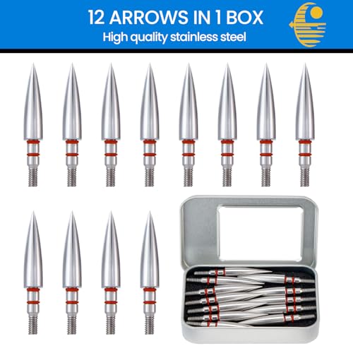 12pcs Archery Field Points - 100 to 300 Grain Screw-in Tips