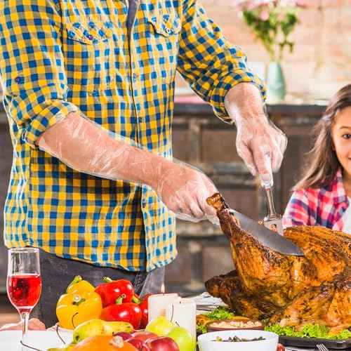 Disposable Elbow Gloves, 22 Inch Long. Clear Disposable Elbow Length Gloves for Food Handling, 1.1 mil HDPE