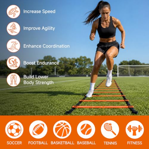 20ft Agility Ladder Training Set with Hurdles, Cones & Parachute