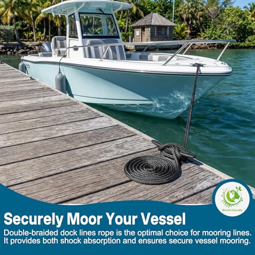 4 Pack 1/2" x 25' Dock Lines, Improved Nylon Boat Ropes, Black