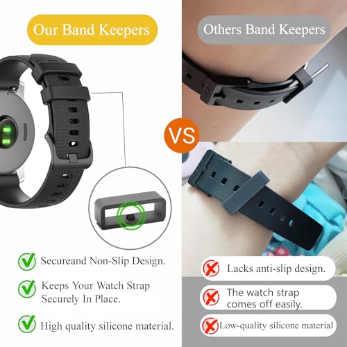 Silicone Watch Band Keeper Rings - 22mm Black, 8 Pack
