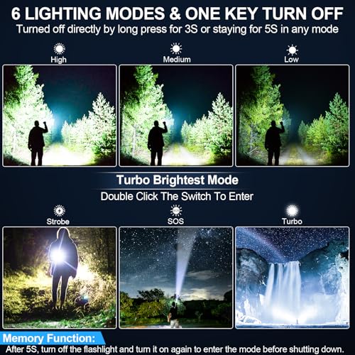 Banral Rechargeable Super Bright LED Tactical Flashlight 1000m Beam, 6 Modes, Fast Charging