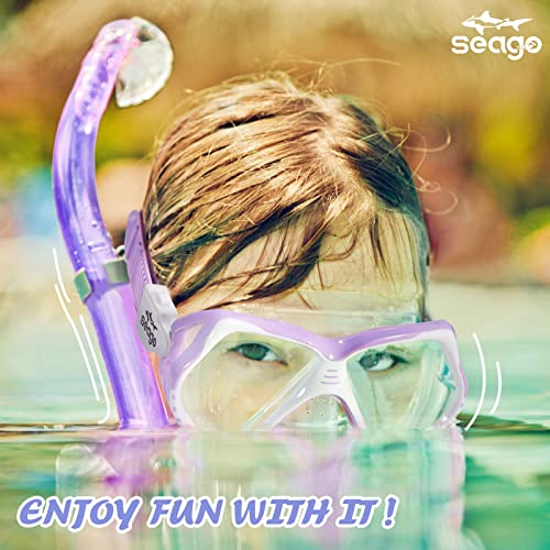 Seago Kids Swim Goggles with Purple Nose Cover Anti-Fog Tempered Glass 6-14