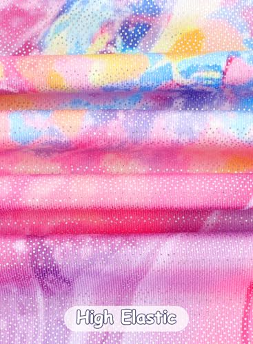 Girls Long Sleeve Gymnastics Leotard - Sparkle Rainbow Mermaid Ribbons - Pink Tie Dye / 4-5T