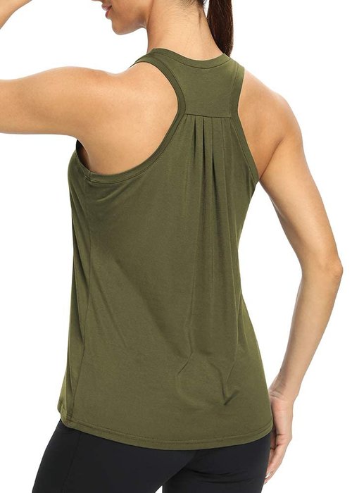 Bestisun Long Gym Exercise Athletic Tops Racerback Sports Shirts Yoga Dance Clothing Army Green XL