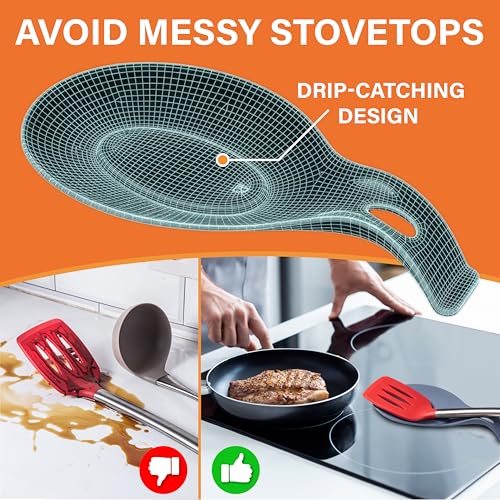 Silicone Spoon Rest Set - 2 XL 9.2 Inch Utensil Holders - Cool Gray