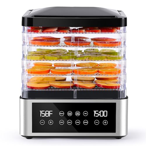 Tupoyi 5-Tray Food Dehydrator with Automatic Temperature Control - 11.4" BPA-Free Trays for Jerky, Herbs, Meat, Fruit, and Yogurt