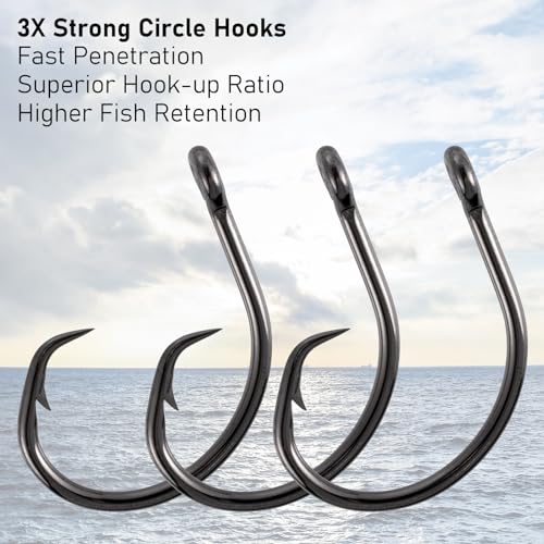 30 Pack Circle Hooks - 3X Strong In-Line Fishing Hooks #4 for Saltwater & Freshwater