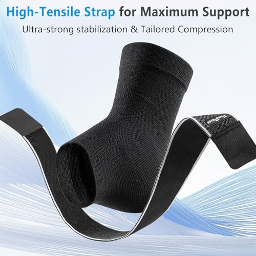 Copper Infused Ankle Compression Sleeve with Adjustable Strap - Medium, Black