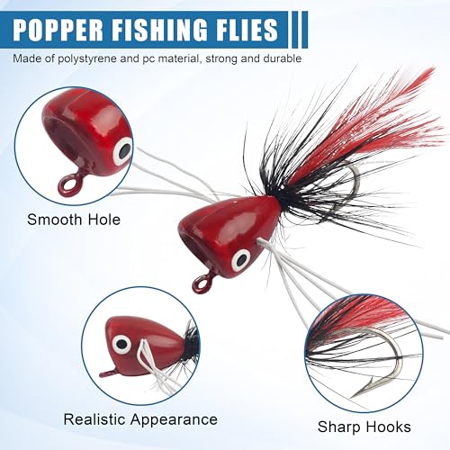 Bass Popper Flies Kit - 12 Pcs Orange Fishing Lures
