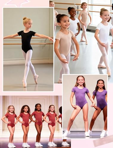 Girls Cotton Ballet Leotard Toddler Gymnastics Short Sleeve 12-14 Years - Black
