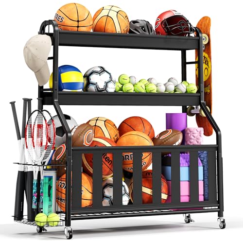 Heavy-Duty Rolling Sports Equipment Organizer with Locking Wheels