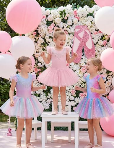 Zaclotre Ballet Leotards for Girls Ruffle Sleeve Shiny Dance Tutu