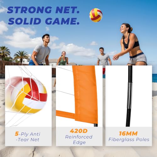 12FT Volleyball Net Set with Adjustable Height - White & Orange