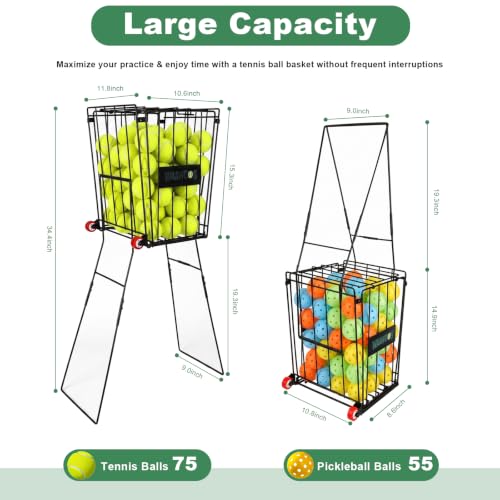 Portable Tennis Ball Hopper - 75 Ball Capacity, Dual Use