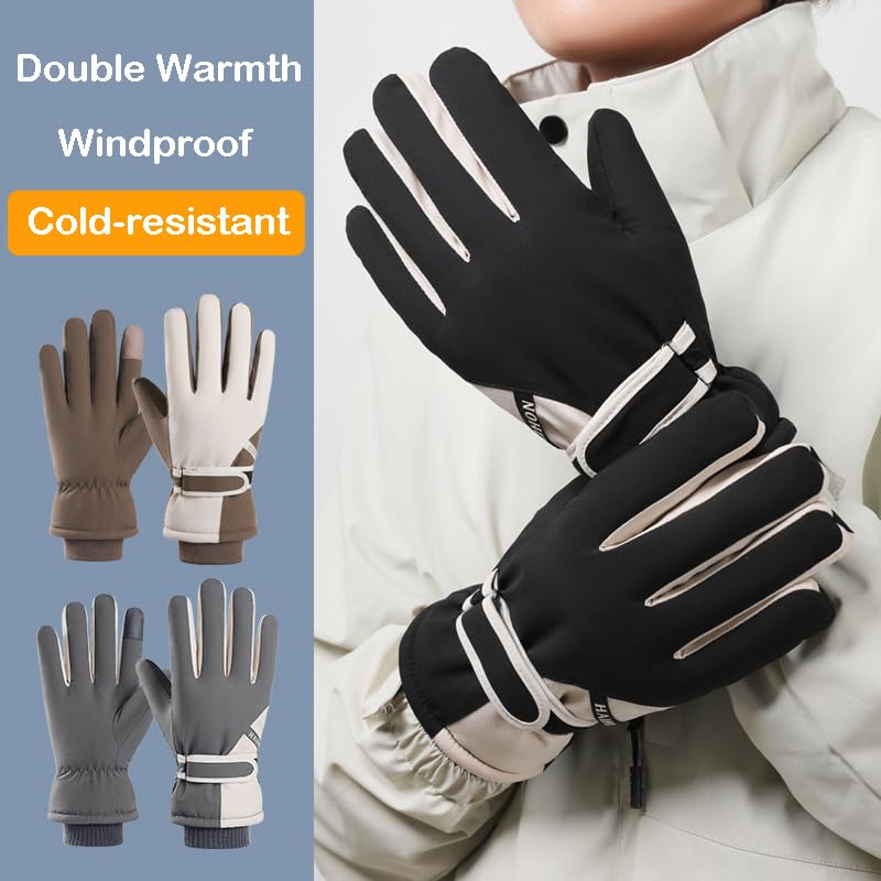 Windproof Thermal Winter Ski Gloves - Touchscreen Compatible - Black, One Size