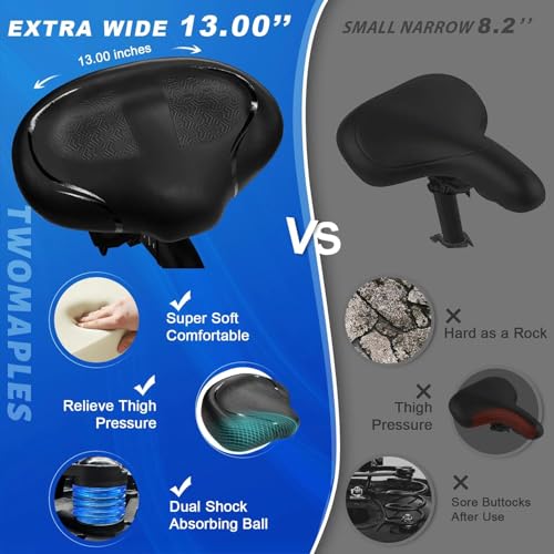 Extra Wide Noseless Bike Seat Cushion - Black - Comfortable Saddle for Peloton & Electric Bikes